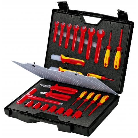 Standardkoffer 26-teilig mit isolierten Werkzeugen für Arbeiten an elektrischen Anlagen KNIPEX