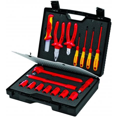 Kompaktkoffer 17-teilig mit isolierten Werkzeugen für Arbeiten an elektrischen Anlagen KNIPEX
