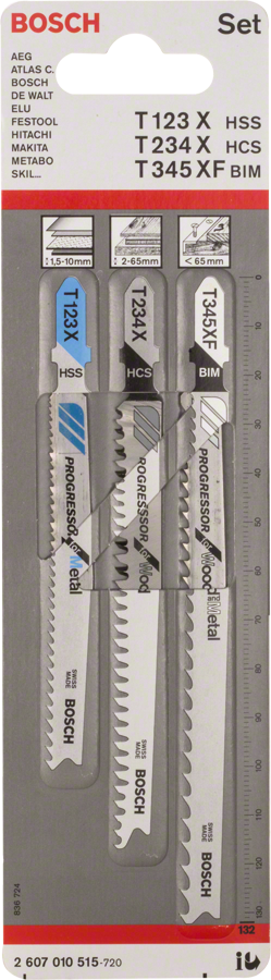 Bosch 3-teiliges Stichsägeblatt-Set, T-Schaft, Progressor for Wood and Metal