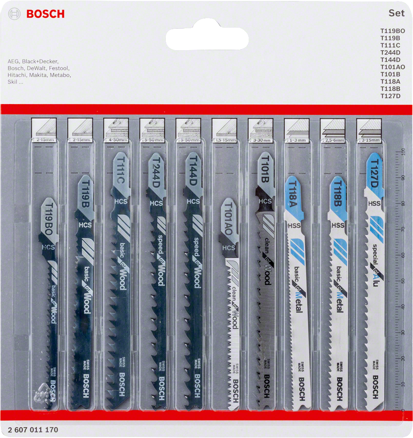 Bosch 10-teiliges Stichsägeblatt-Set für Wood and Metal, T-Schaft