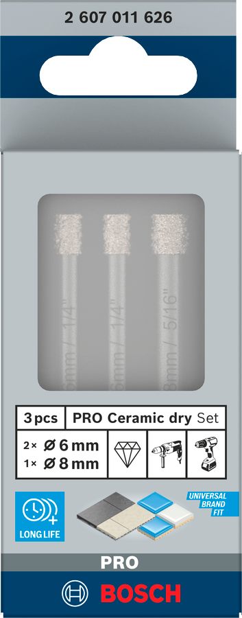 Bosch PRO Ceramic dry Bohrer-Set, 6 x 66, 6 x 66, 8 x 66 mm, 3-tlg.