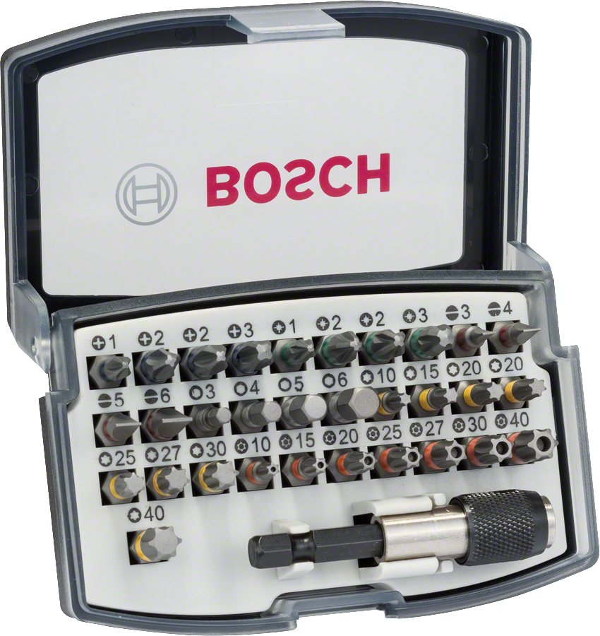 Bosch 32-teiliges Schrauberbit-Set, PH, PZ, H, T und Quick Change-Universalhalter