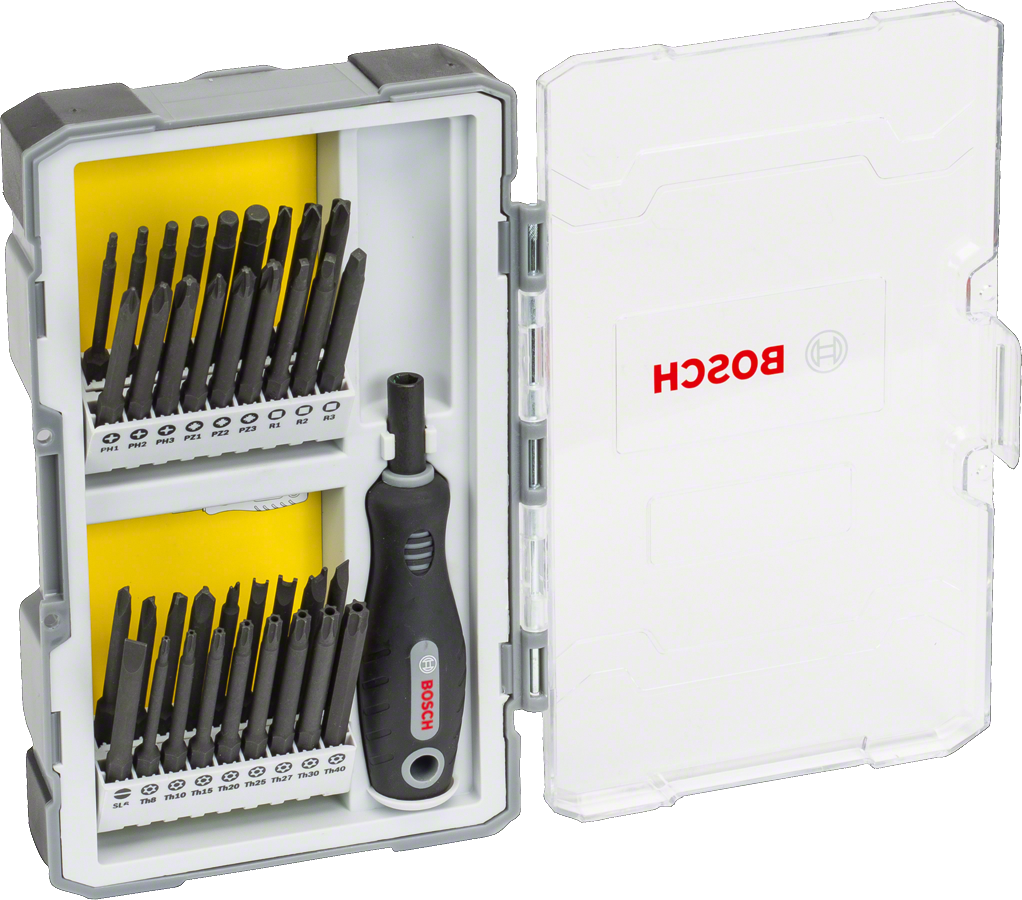 Bosch 37-teiliges Set mit Schrauberbits und Griff, PH, PZ, SL, TH, TQ, H, TW, SP, R und Bithalter