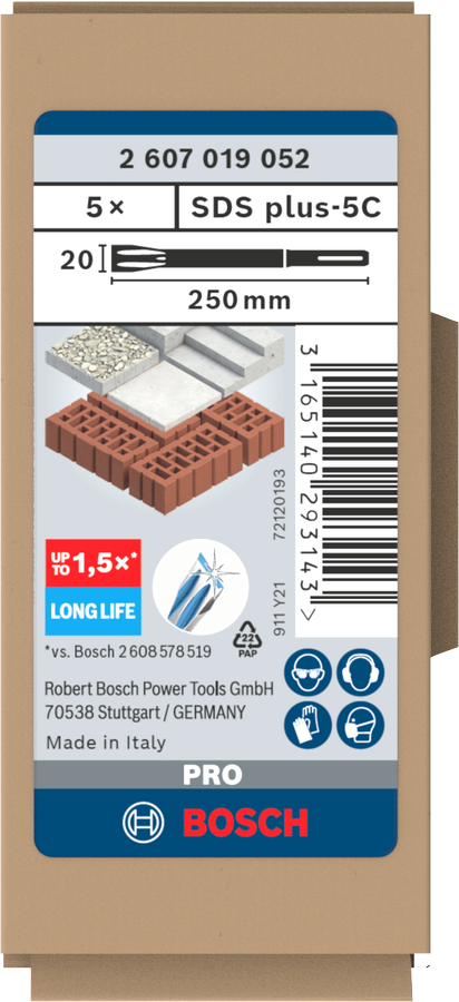 Bosch PRO SDS plus-5C Flachmeißelset, 20 x 250 mm, 5-tlg. - MELTEC GmbH