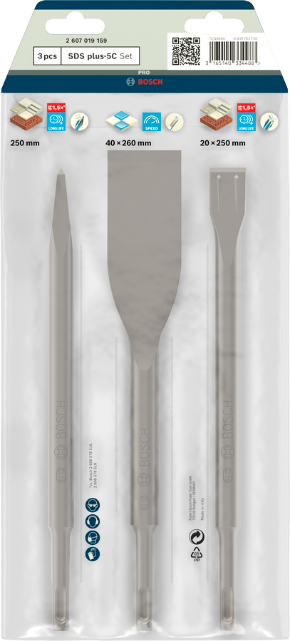 Bosch PRO SDS plus-5C Meißelset, 0; 40; 20x250; 260; 250 mm, 3-tlg.