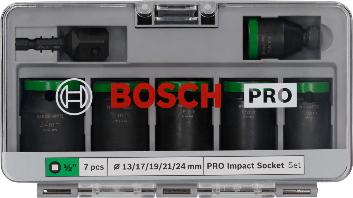Bosch PRO Steckschlüssel Set mit Adapter, 1/2 Zoll, Standard, 7‑tlg.