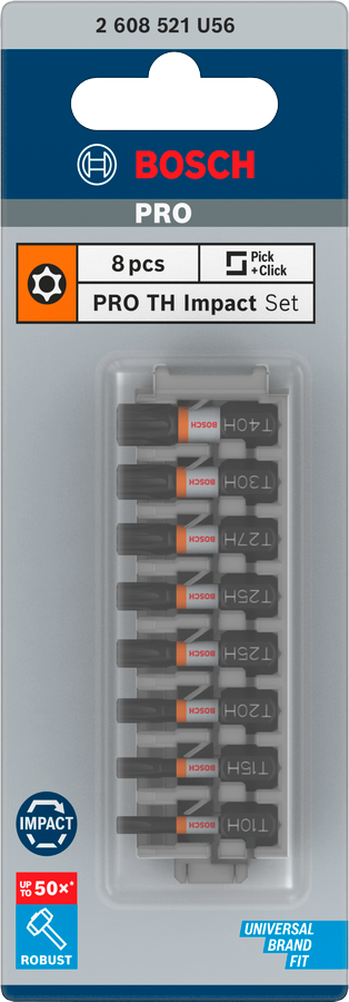 Bosch Pro TH Impact Bit Set, T10H, T15H, T20H, T25H (x2), T27H, T30H, T40H, 25 mm, 8-tlg.