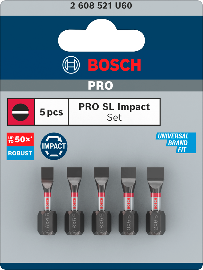 Bosch Pro SL Impact Bit Set, SL4,5, SL5,5 (x2), SL5,5, SL6,5, 25 mm, 5-tlg.