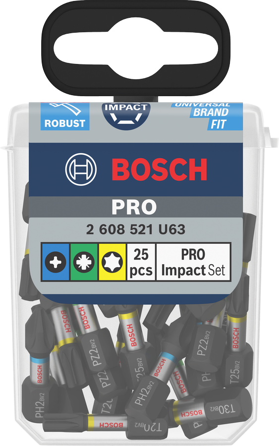 Bosch Pro Impact Bit Set, PH2 (x5), PZ2 (x5), T20 (x5), T25 (x5), T30 (x5), 25 mm, Display, 10 x 25-tlg.