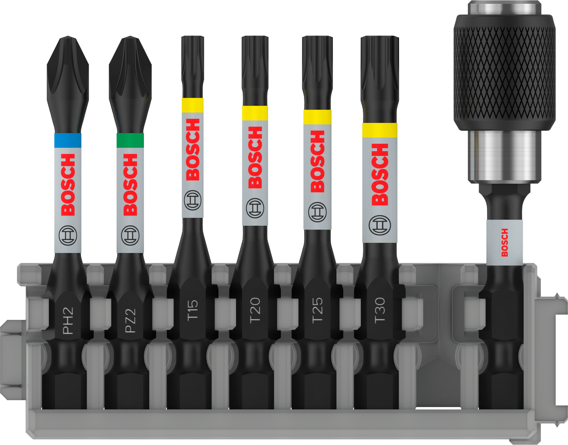 Bosch Pro Impact Set mit Quick Change-Bithalter und Pick and Click-Einsätzen, PH2, PZ2, T15, T20, T25, T30, QC BH, 50 mm, 8-tlg.