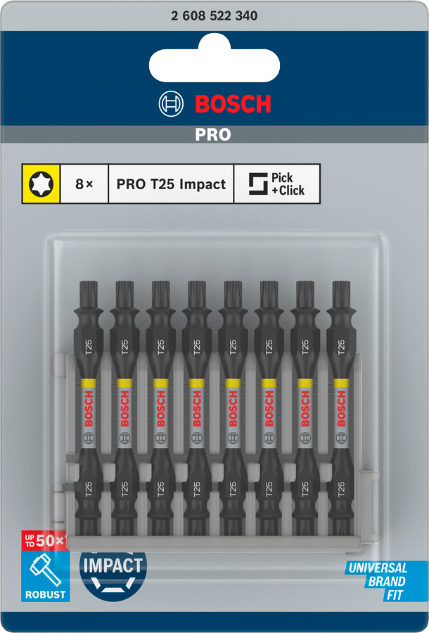 Bosch Pro Impact Schrauberbit mit Doppelklingen und Pick and Click-Einsätzen, PH2, 65 mm
