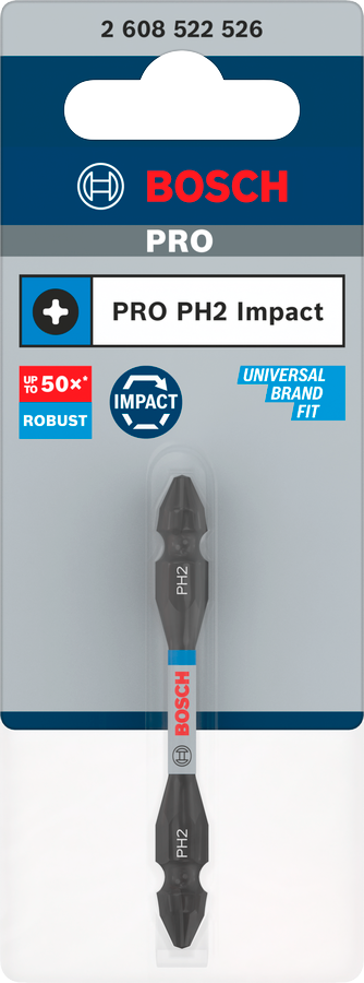 Bosch Pro Impact Schrauberbit mit Doppelklingen und Pick and Click-Einsätzen, PH2, 65 mm
