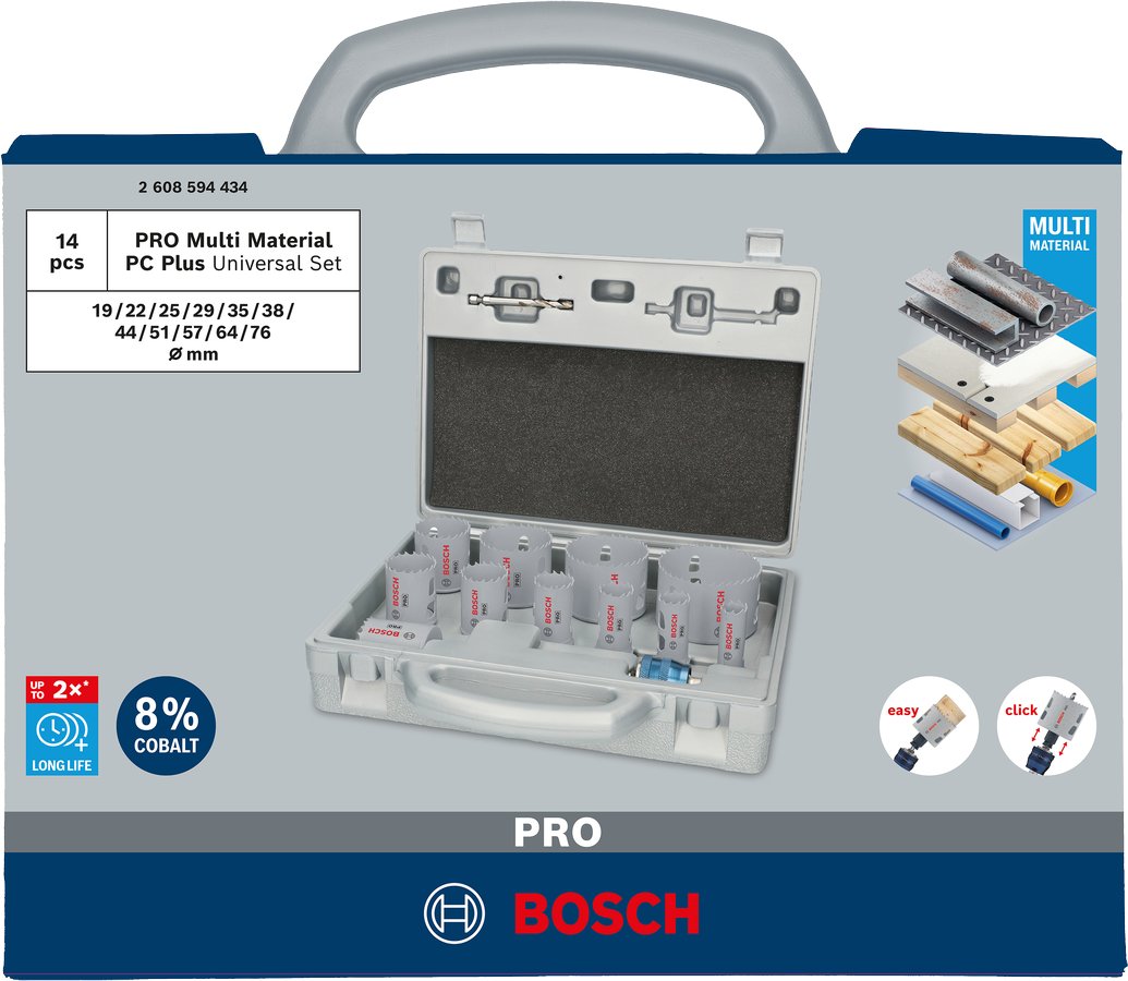 Bosch PRO Multi Material PC Plus Lochsägen-Set, 20, 29, 64 mm, 9-tlg.