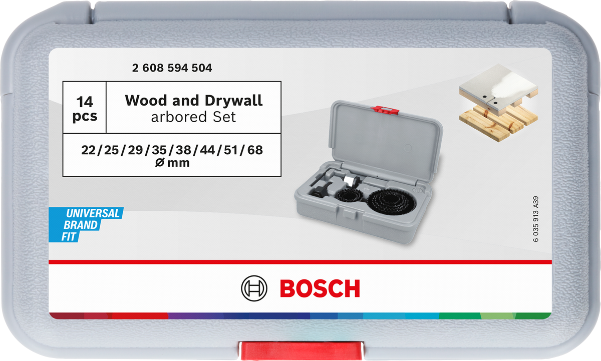Bosch Wood and Drywall Lochsägen-Set mit Aufsteckhalter und Zentrierbohrer, 22; 25; 29; 35; 38; 44; 51; 68 x 15 mm