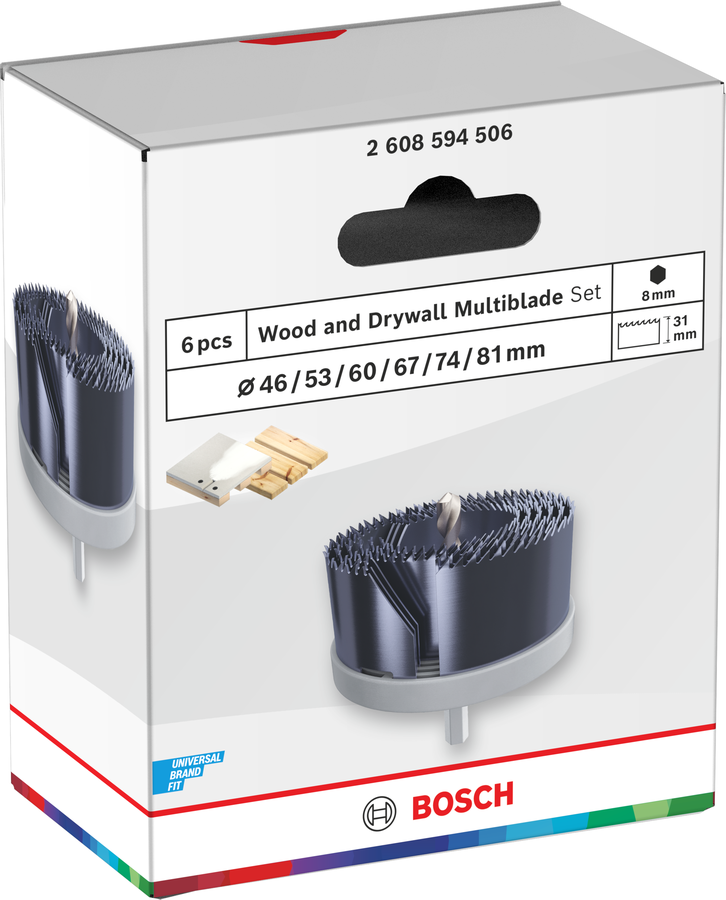 Bosch Wood and Drywall Lochsägen-Set mit Aufsteckhalter, 25; 32; 38; 44; 51; 57; 63; 68 x 28 mm