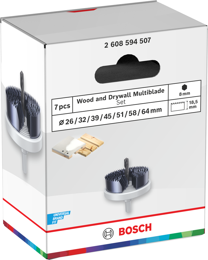 Bosch Wood and Drywall Lochsägen-Set mit Aufsteckhalter, 25; 32; 38; 44; 51; 57; 63; 68 x 28 mm