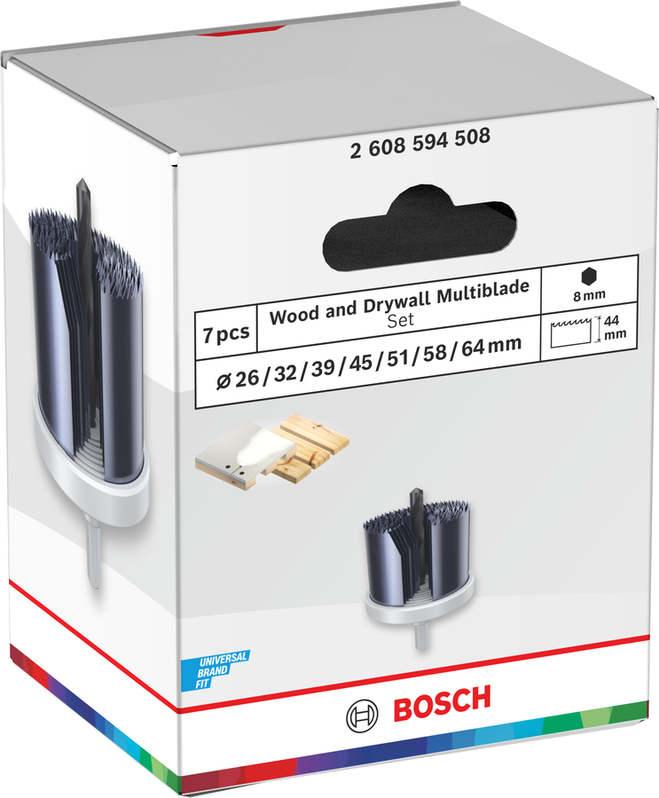 Bosch Wood and Drywall Lochsägen-Set mit Aufsteckhalter, 25; 32; 38; 44; 51; 57; 63; 68 x 28 mm