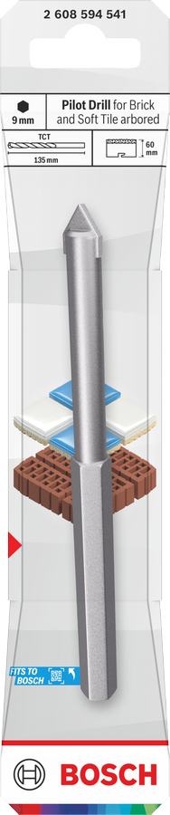 Bosch Zentrierbohrer für Ziegel und weiche Fliesen mit Adapter, 9,5 × 60 mm