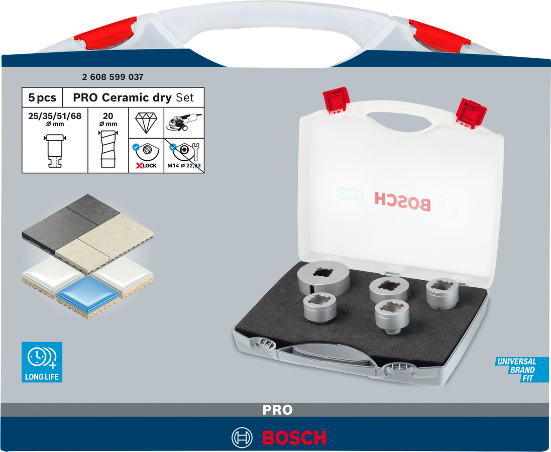 Bosch PRO Ceramic dry X-Lock Bohrkronen-Set, 68 x 33, 51 x 33, 35 x 33, 25 x 33, 20 x 33 mm, 5-tlg.