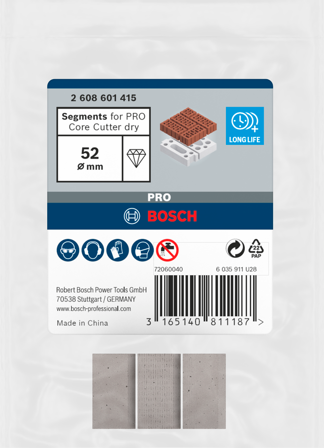 Bosch Segmente für PRO Trockenbohrkrone 52 x 11,5 mm, 1 1/4 Zoll UNC