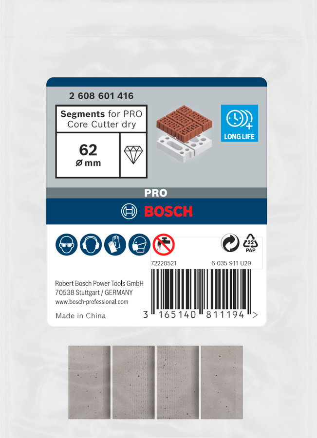 Bosch Segmente für PRO Trockenbohrkrone 52 x 11,5 mm, 1 1/4 Zoll UNC
