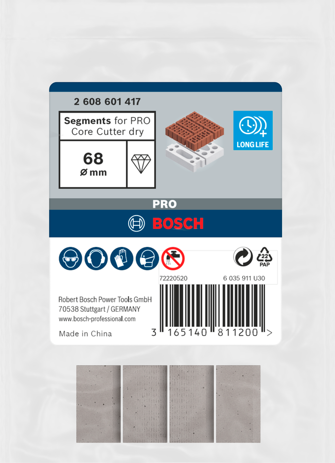 Bosch Segmente für PRO Trockenbohrkrone 52 x 11,5 mm, 1 1/4 Zoll UNC