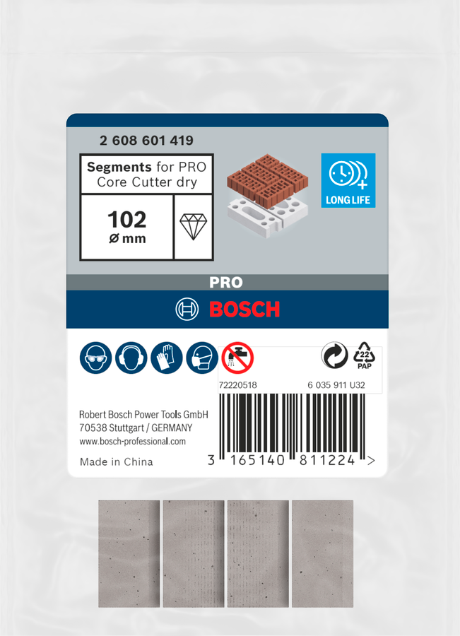 Bosch Segmente für PRO Trockenbohrkrone 52 x 11,5 mm, 1 1/4 Zoll UNC