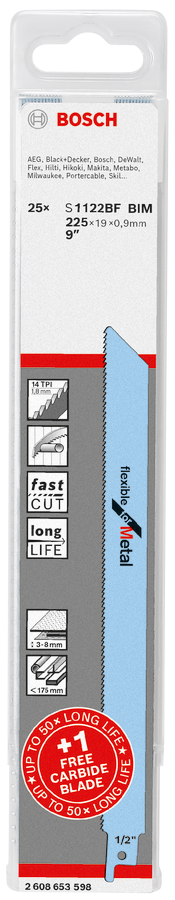 Bosch S 1122 BF + 1 EXPERT Medium-Thick Tough Metal S 1155 HHM Säbelsägeblatt-Set, 25-teilig
