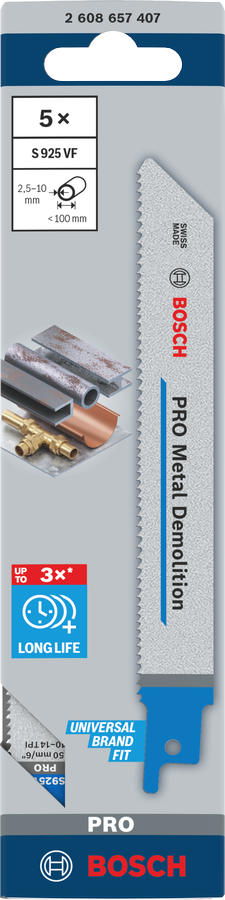 Bosch PRO Metal Demolition S925VF Säbelsägeblatt, 1,25 x 19 x 150 mm, 5-tlg.