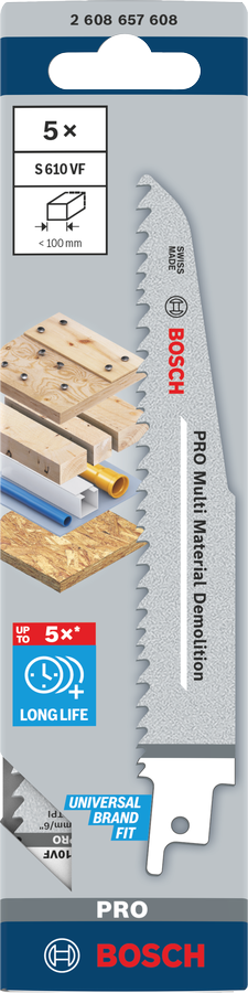 Bosch PRO Multi Material Demolition S610VF Säbelsägeblatt, 1,6 x 22 x 150 mm, 5-tlg.