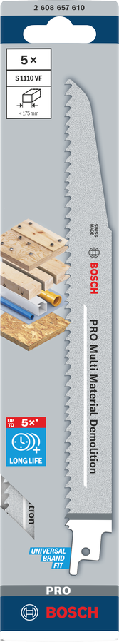 Bosch PRO Multi Material Demolition S1110VF Säbelsägeblatt, 1,6 x 22 x 225 mm, 2-tlg.