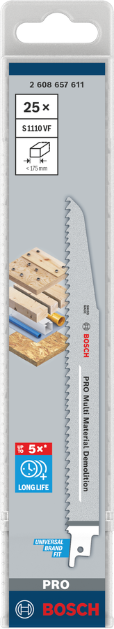 Bosch PRO Multi Material Demolition S1110VF Säbelsägeblatt, 1,6 x 22 x 225 mm, 2-tlg.