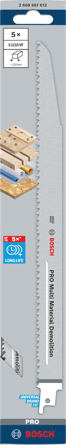 Bosch PRO Multi Material Demolition S1210VF Säbelsägeblatt, 1,6 x 22 x 300 mm, 5-tlg.