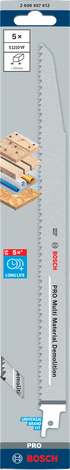 Bosch PRO Multi Material Demolition S1210VF Säbelsägeblatt, 1,6 x 22 x 300 mm, 5-tlg.