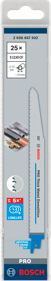 Bosch PRO Thick Metal Demolition S1130CF Säbelsägeblatt, 1,6 x 22 x 225 mm, 100-tlg.