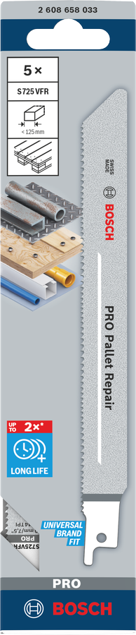 Bosch PRO Pallet Repair S725VFR Säbelsägeblatt, 1,25 x 19 x 190 mm, 100-tlg.