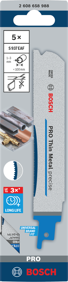 Bosch PRO Thin Metal precise S937EAF Säbelsägeblatt, 1,1 x 25 x 150 mm, 5-tlg.
