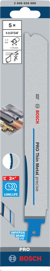 Bosch PRO Thin Metal precise S1137EAF Säbelsägeblatt, 1,1 x 25 x 225 mm, 5-tlg.