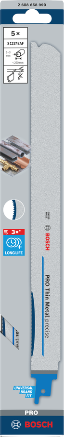 Bosch PRO Thin Metal precise S1237EAF Säbelsägeblatt, 1,1 x 25 x 300 mm, 5-tlg.