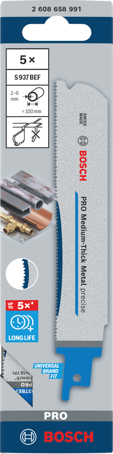 Bosch PRO Medium-Thick Metal precise S937BEF Säbelsägeblatt, 1,1 x 25 x 150 mm, 25-tlg.