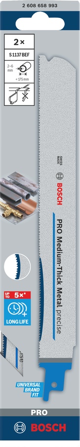 Bosch PRO Medium-Thick Metal precise S1137BEF Säbelsägeblatt, 1,1 x 25 x 225 mm, 2-tlg.