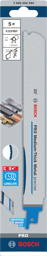 Bosch PRO Medium-Thick Metal precise S1137BEF Säbelsägeblatt, 1,1 x 25 x 225 mm, 2-tlg.