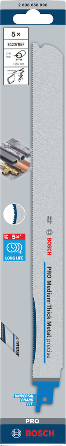 Bosch PRO Medium-Thick Metal precise S1237BEF Säbelsägeblatt, 1,1 x 25 x 300 mm, 5-tlg.