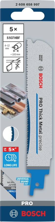 Bosch PRO Thick Metal precise S937HBF Säbelsägeblatt, 1,1 x 25 x 150 mm, 5-tlg.