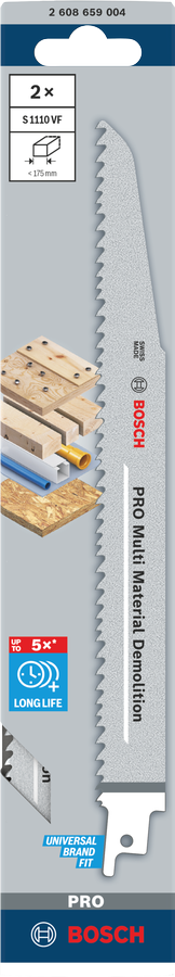 Bosch PRO Multi Material Demolition S1110VF Säbelsägeblatt, 1,6 x 22 x 225 mm, 2-tlg.