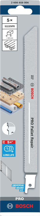 Bosch PRO Pallet Repair S1132VFR Säbelsägeblatt, 0,9 x 19 x 225 mm, 100-tlg.