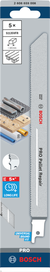 Bosch PRO Pallet Repair S1135VFR Säbelsägeblatt, 1,25 x 19 x 225 mm, 100-tlg.