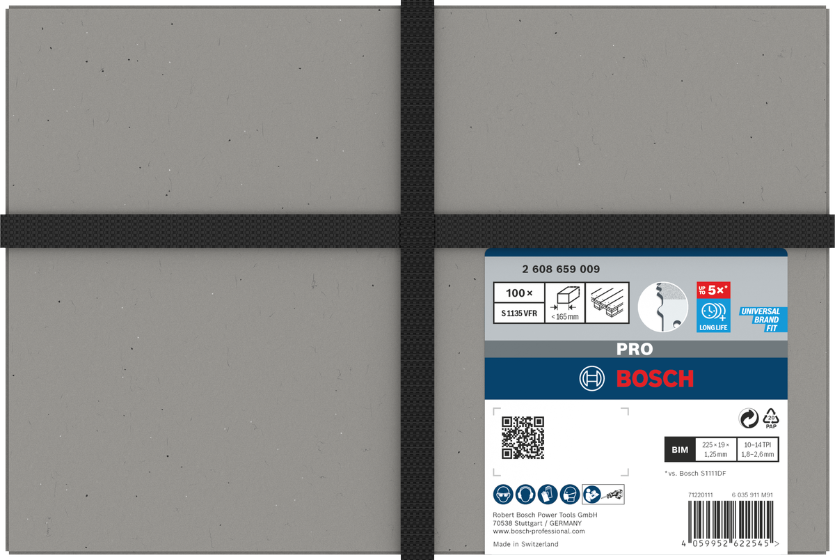 Bosch PRO Pallet Repair S1135VFR Säbelsägeblatt, 1,25 x 19 x 225 mm, 100-tlg.