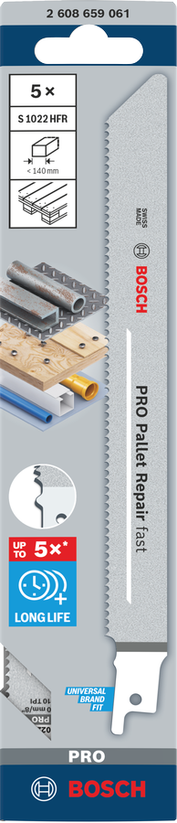 Bosch PRO Pallet Repair fast S1022HFR Säbelsägeblatt, 0,9 x 19 x 200 mm, 100-tlg.