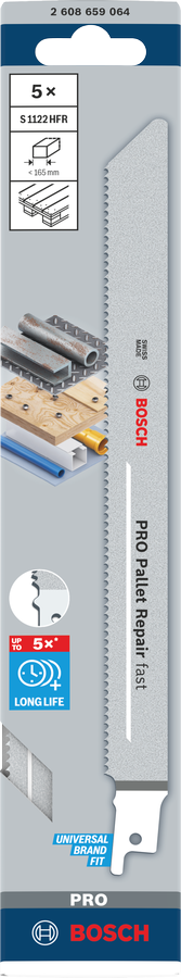 Bosch PRO Pallet Repair fast S1122HFR Säbelsägeblatt, 0,9 x 19 x 225 mm, 100-tlg.